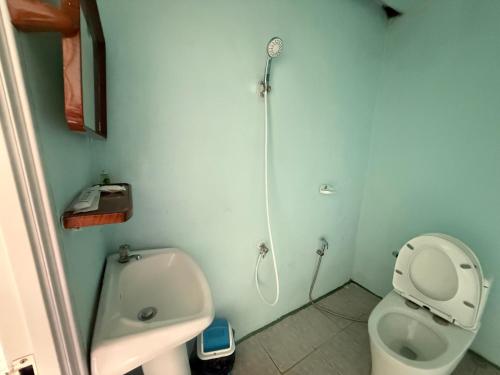 a bathroom with a toilet and a sink and a shower at Baan Plai Laem Homestay at Koh Paluay in Koh Phaluai