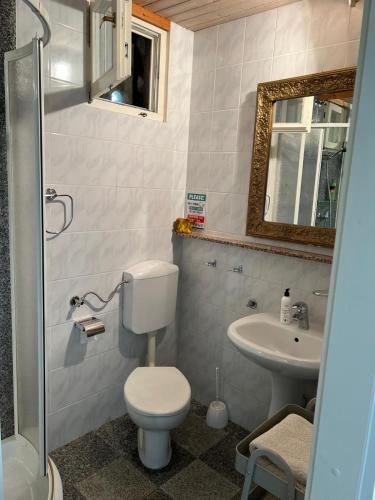 a bathroom with a toilet and a sink at Art Gallery suite in Vantačići