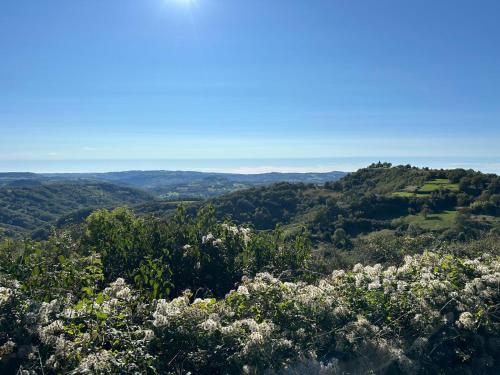 a view from the top of a hill with white flowers at Maison avec magnifique vue et piscine privative in Saint-Félix-de-Lunel