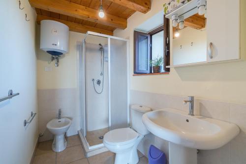 マルツァメミにあるCasa degli Uliviの洗面台、トイレ、シャワー付きのバスルーム