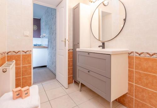 une salle de bain avec un lavabo et un miroir dans l'établissement Appartement à proximité de la gare, à Dijon