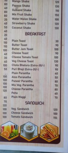 a picture of a menu of a restaurant at Hotel Chacha's garden with restaurant pushkar in Pushkar
