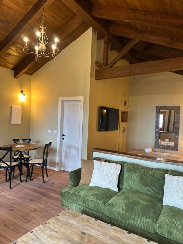 a living room with a green couch and a table at Odem 230 in Odem