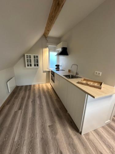 a kitchen with a sink and a counter top at Gare de Pecq in Pecq