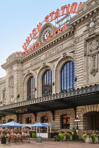 a building with a sign that reads union station at The Crawford Hotel in Denver