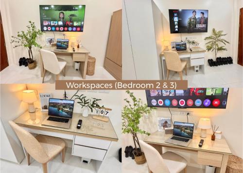 an office with two laptops on a desk at Fiesta Villa Samui in Koh Samui 