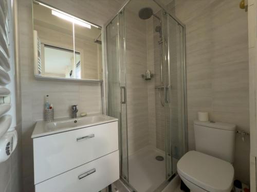 a bathroom with a shower and a toilet and a sink at Studio équipé, idéal CERN in Saint-Genis-Pouilly