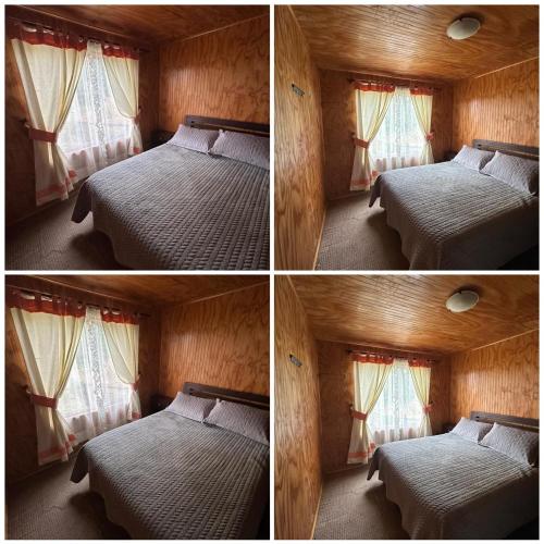 four pictures of a bedroom with a bed and a window at Casa in Castro