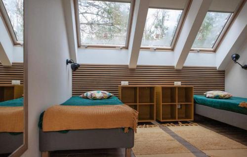 a room with two beds and two windows at Gorgeous Home In Kowalewo With Wifi in Kowalewo