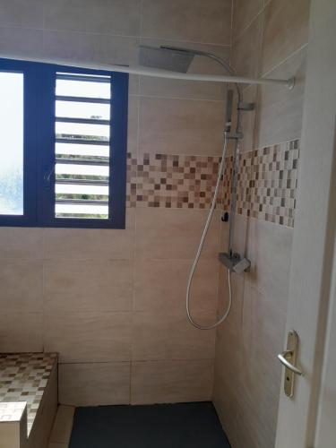 a bathroom with a shower with a shower at Loc' Avirons 10 bis in Les Avirons