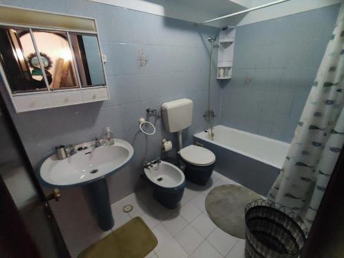a bathroom with a sink and a toilet and a tub at Lisbon spacious T2 in Damaia, Lisbon in Amadora