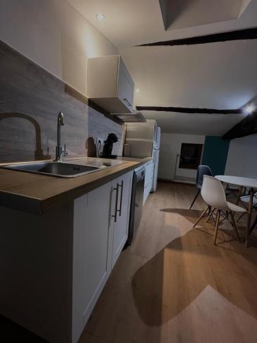 a kitchen with a sink and a counter top at L 'Écrin de Trévoux 2 à 4 pers in Lozanne