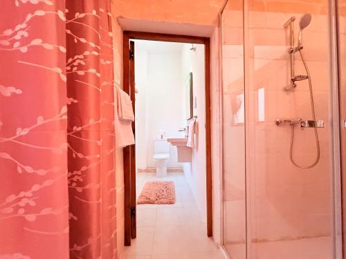 a bathroom with a walk in shower and a toilet at Gardjola House by Holi in Senglea