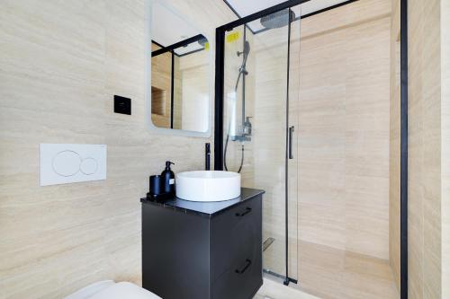 une salle de bain avec un lavabo et une douche dans l'établissement La Maison Bizot 52 T2 by Ecoflats, à Paris