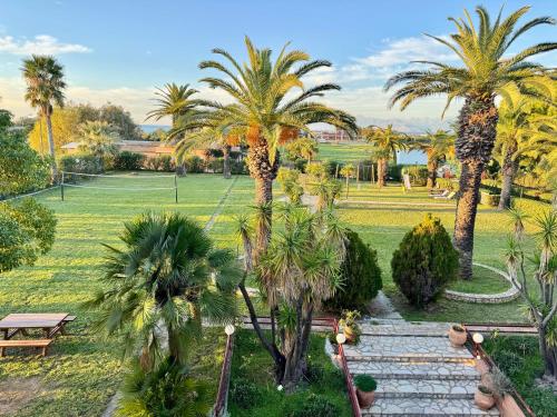 a view of a park with palm trees at Villa Pami in Almiros Beach