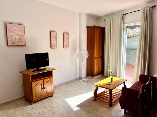 a living room with a tv and a couch and a table at Apartamentos Edalmar in Frontera