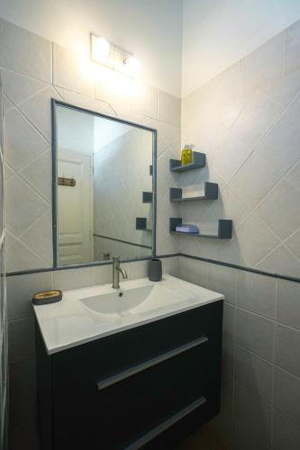 a bathroom with a sink and a mirror at Villa Girofle in Le Vauclin