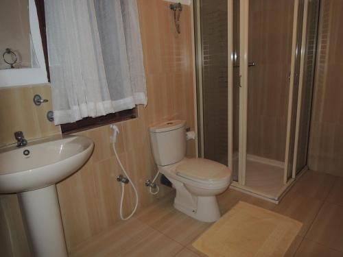 a bathroom with a toilet and a shower and a sink at The Residence Bentota in Bentota