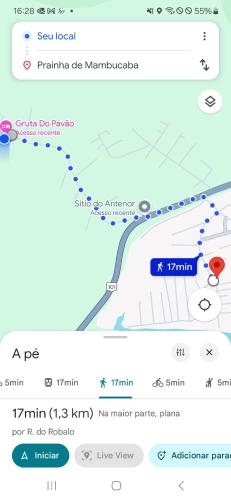 a screenshot of a cell phone with a map at Gruta do Pavão in Paraty