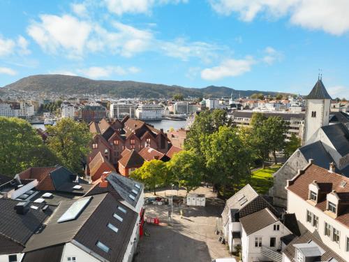 a view of a city with a river and buildings at Architectural Studio I Private Balcony I NEW 2021 in Bergen