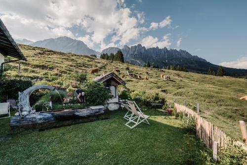 a house on a hill with a field with cows at Alpengasthof-Hotel Kopphütte in Mühlbach am Hochkönig