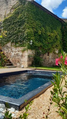 - une piscine en face d'un mur fleuri dans l'établissement Charm'en Maranges, à Sampigny-lès-Maranges