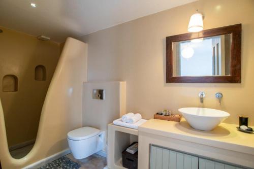 a bathroom with a sink and a toilet at Piperi On The Rocks in Naousa