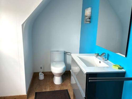 a bathroom with a toilet and a sink at Maison à 500m de la mer et à 100m des commerces à TREGASTEL - Réf 20 in Trégastel