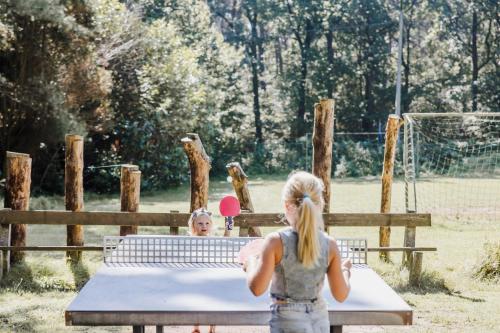 two young girls playing in a playground with giraffes at Camping Siesta in Lille