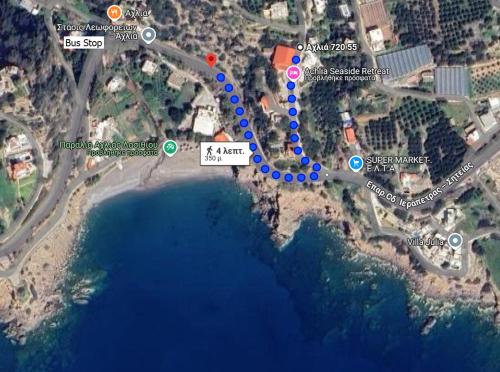 a map showing the approximate location of the beach at Achlia Sea Side Retreat 1 in Ierápetra