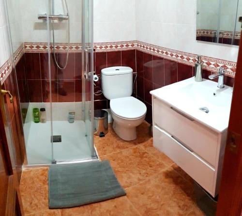 ハエンにあるCorazón De Jaénのトイレ、シャワー、洗面台を備えたバスルーム