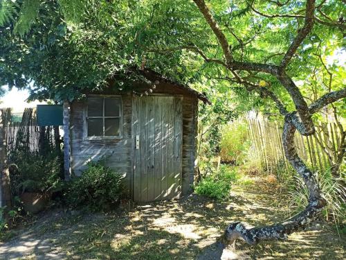 an old shed sitting under a tree at joli gîte plain pied in Maférat