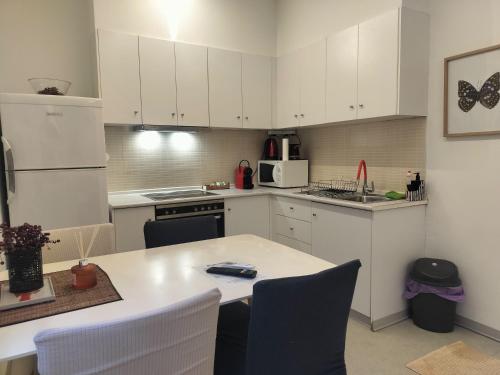 A kitchen or kitchenette at Apollonas Downtown - 1BR Lux Apartment - Tsimiski Ladadika - Explore Center by foot - Close to Aristotelous square