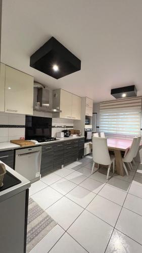 une cuisine avec une table et des chaises dans l'établissement XXXL 10 personnes, à Bellignat