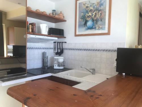 une cuisine avec un évier et un plan de travail dans l'établissement Appartement ensoleillé belle vue dégagée, à Menton