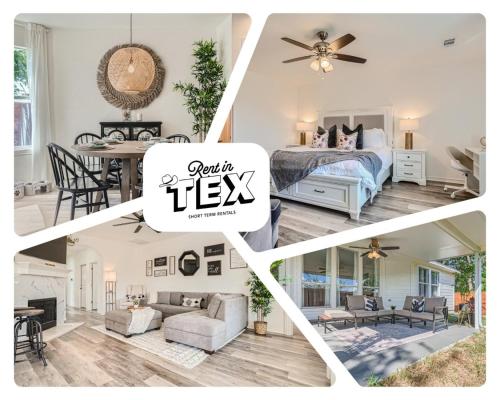 a collage of photos of a bedroom and a living room at Cozy Family Retreat - Pet Friendly in Pflugerville