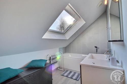 La salle de bains est pourvue d'un lavabo et d'une lucarne. dans l'établissement La maison de margot, à Saint-Alban