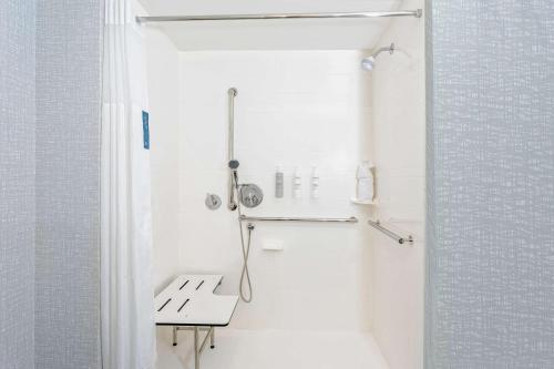 a shower in a white bathroom with a sink at Hampton Inn By Hilton Ocoee Orlando in Orlando