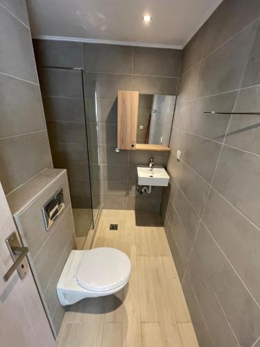 a bathroom with a toilet and a sink at Studio 87 in Rhodes Town
