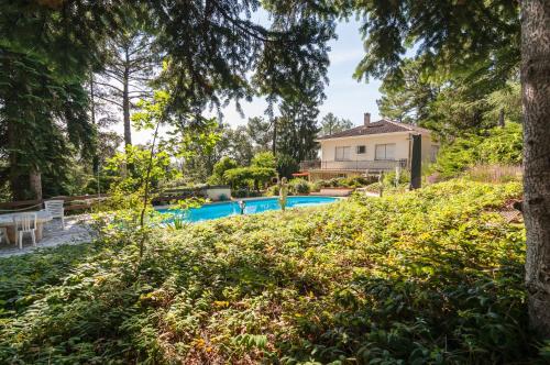 une cour arrière avec une piscine et une maison dans l'établissement La maison Carla, à Fumel