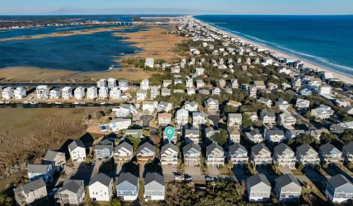 an aerial view of a beach with houses at Ocean Air Entire by Sea Scape Properties in Surf City