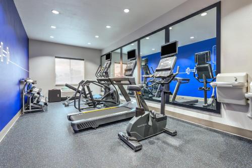 a gym with several treadmills and cardio machines at Holiday Inn Express Hotel and Suites Athens by IHG in Athens