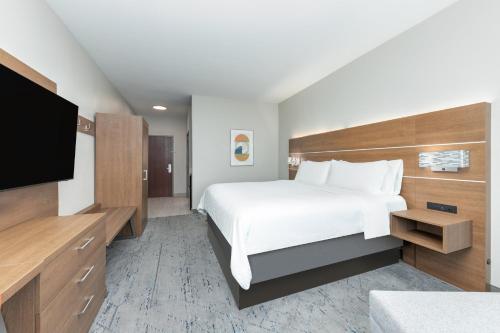a hotel room with a bed and a flat screen tv at Holiday Inn Express Hotel and Suites Athens by IHG in Athens