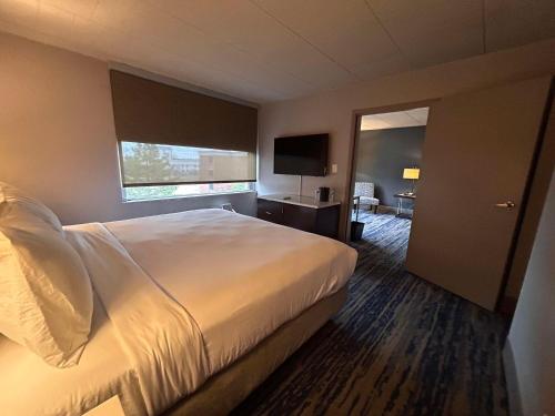 a hotel room with a bed and a television at Skyline Hotel Detroit Airport, SureStay Collection by Best Western in Romulus