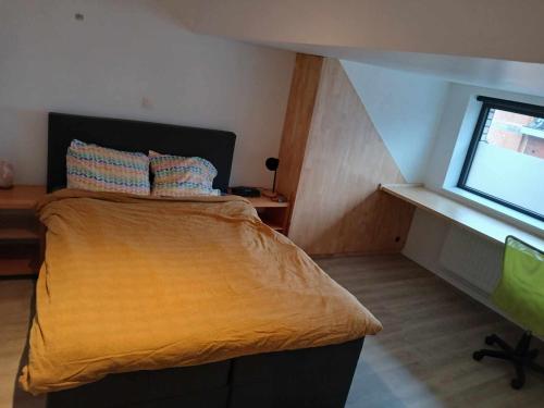 a bedroom with a large bed and a window at Eventjes Ertussenuit in Brakel