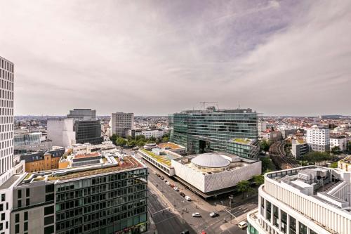 an aerial view of a city with tall buildings at Waldorf Astoria Berlin in Berlin
