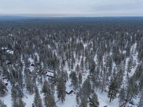 an aerial view of a forest of trees in the snow at Hot Tub, Fire Pit, Dog Friendly, Heart of Sisters, Amenities in Sisters