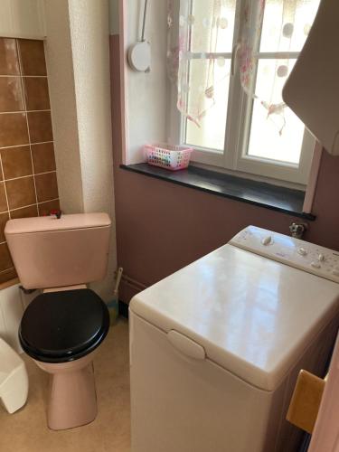 Elle comprend une petite salle de bains pourvue de toilettes et d'une fenêtre. dans l'établissement Location cure thermale, à Vittel