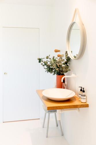 a bathroom with a sink and a mirror at Logieslogees in Tielrode