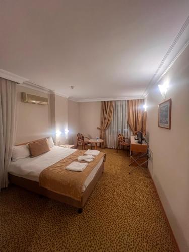 ein Hotelzimmer mit Bett und Schreibtisch in der Unterkunft SEFA HOTEL 1 ÇORLU in Çorlu